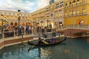 Gondolas outside The Venetian Hotel in Las Vegas.