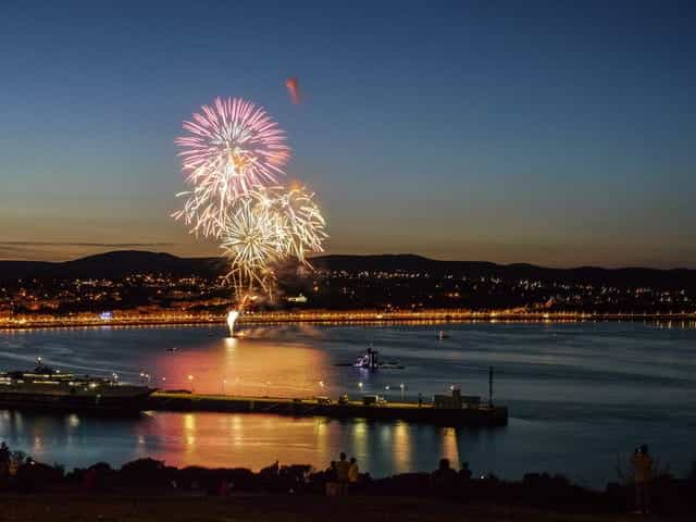 Fireworks over the Douglas Bay in the Isle of Man, UK.