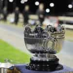 The East Anglian Greyhound Derby trophy on display.