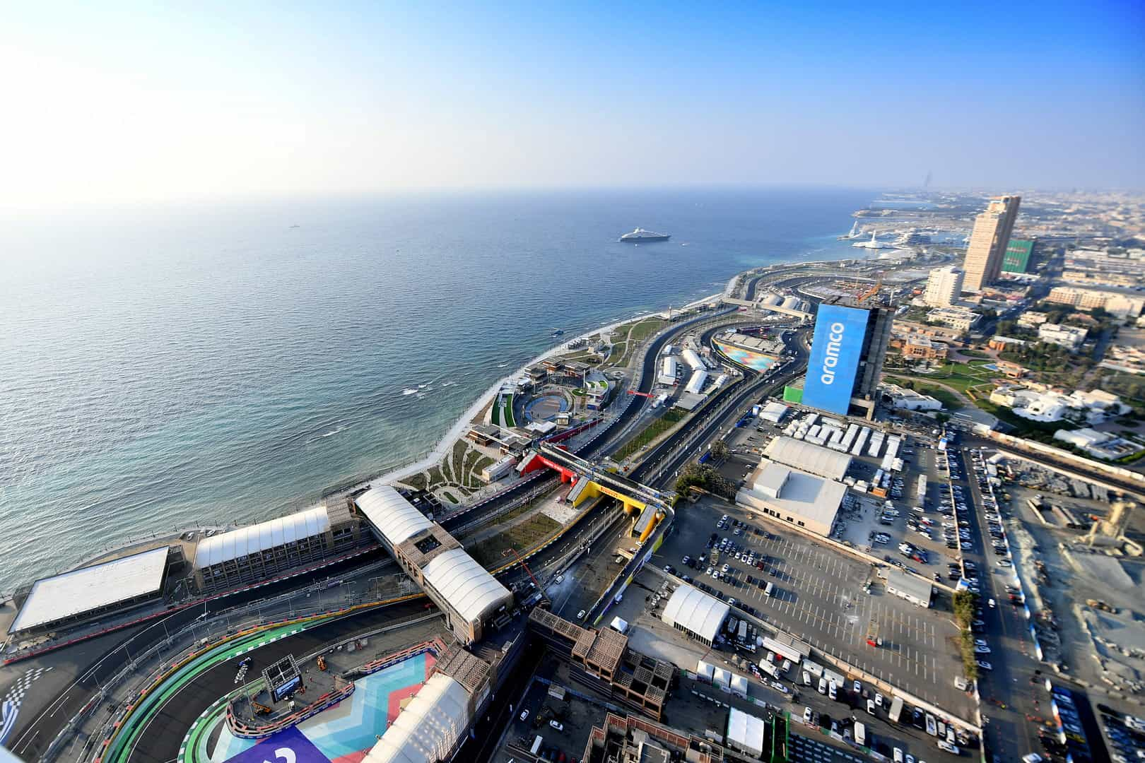 An aerial view of Jeddah Corniche Circuit.