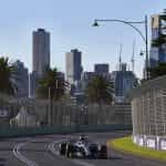 A lone Mercedes races around Albert Park.