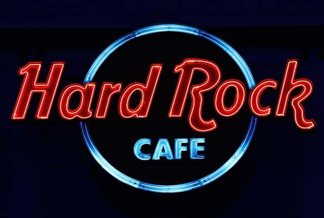 The world-famous and instantly recognizable neon sign for the Hard Rock Café.