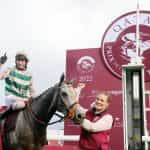 Luke Morris aboard Alpinista celebrates after winning the 2022 l’Arc de Triomphe.