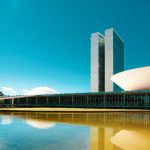 White government buildings in Brasilia, Brazil.