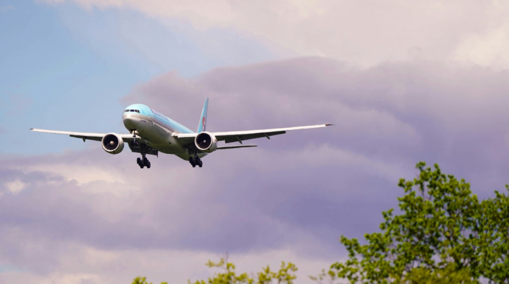 Airplane attempting landing.