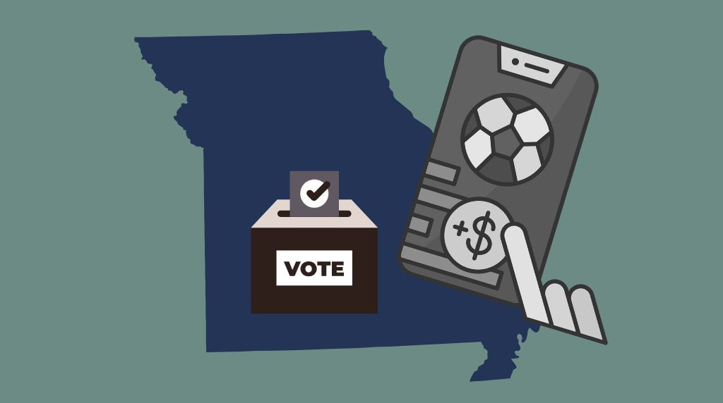 Image of Missouri state with a vote box and a phone