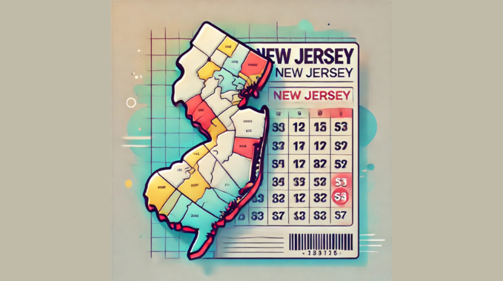 New Jersey state map and lottery tickets